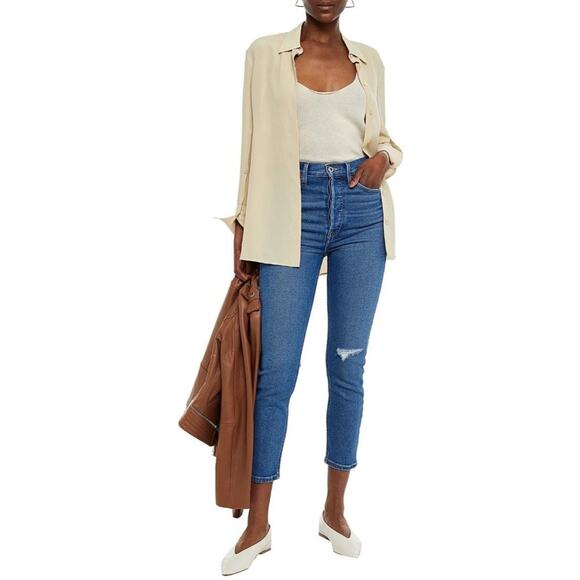 RE/DONE Cropped Faded High-Rise Slim-Leg Jeans Size 29 New with Tags - Picture 2 of 11